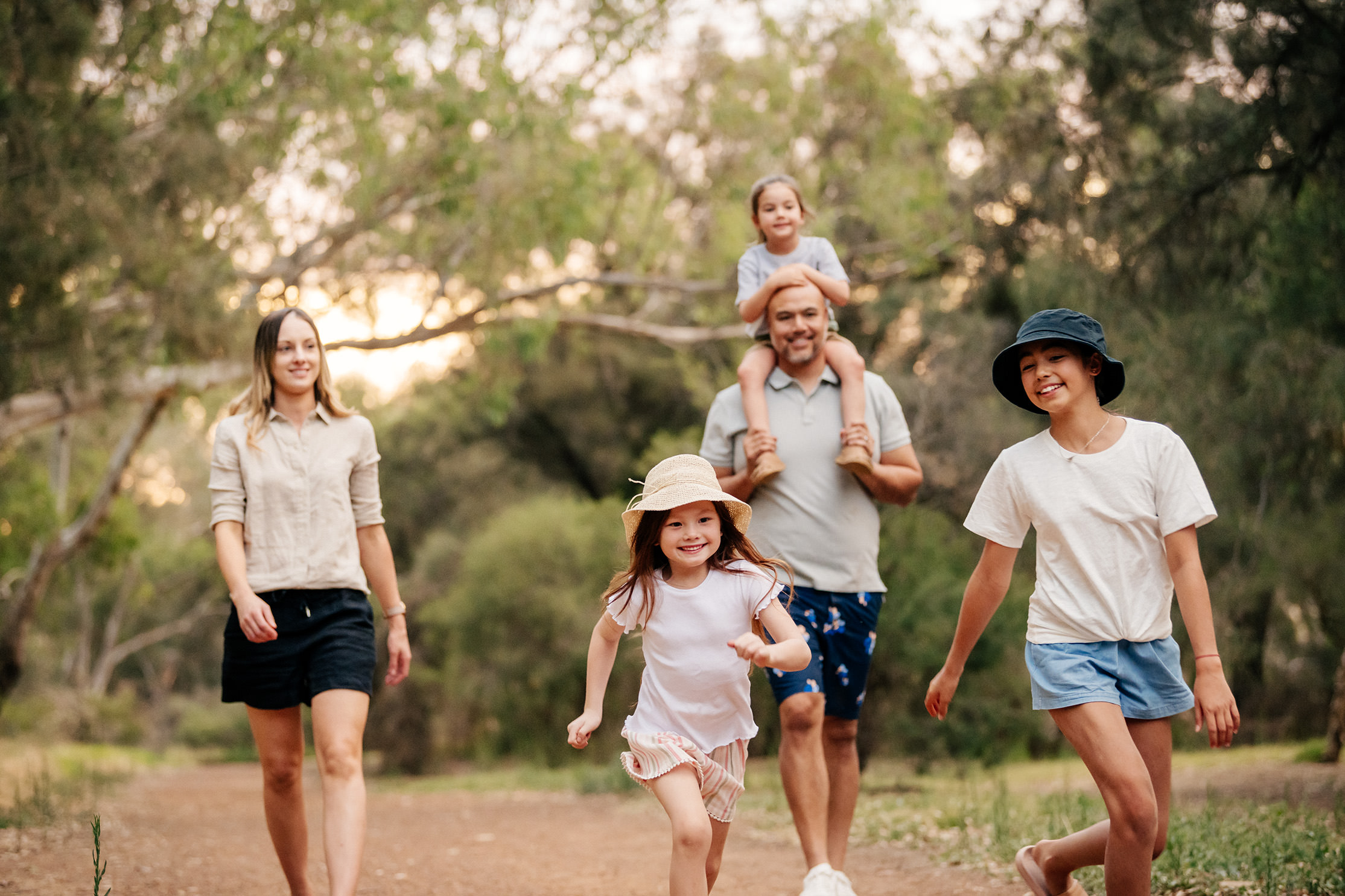 a family walking through the outback